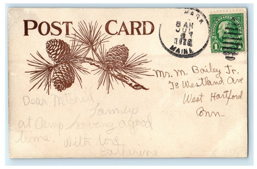 1928 Boat Rowing in Wyonegonic Camps, Denmark, Maine ME Vintage Postcard