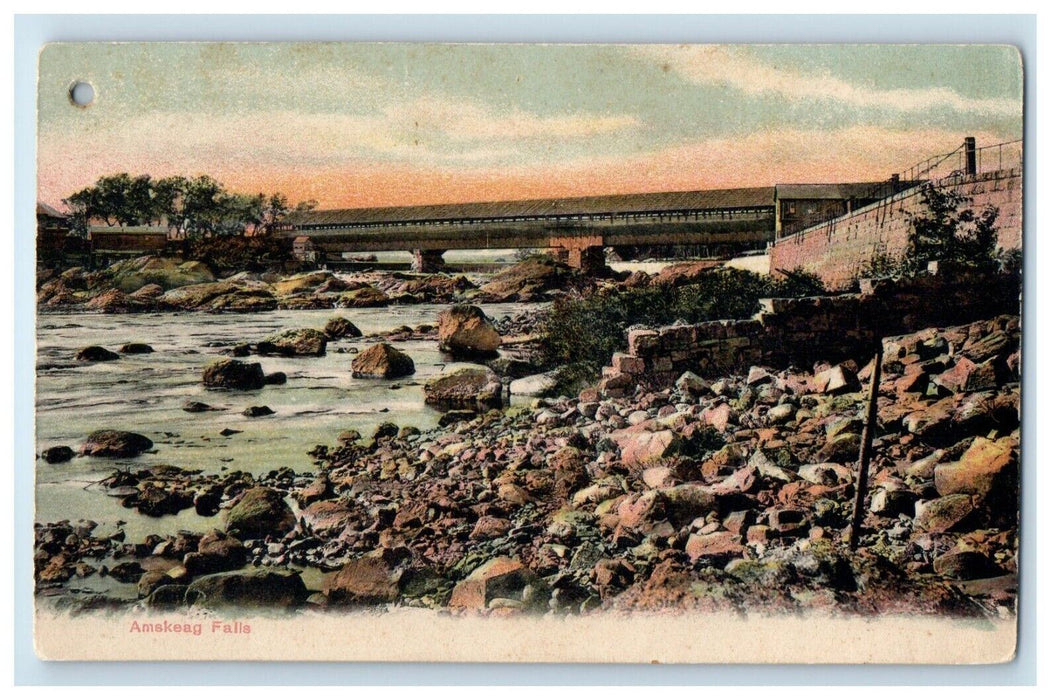 c1905 Amskeag Falls And Covered Bridge Manchester New Hampshire NH Postcard
