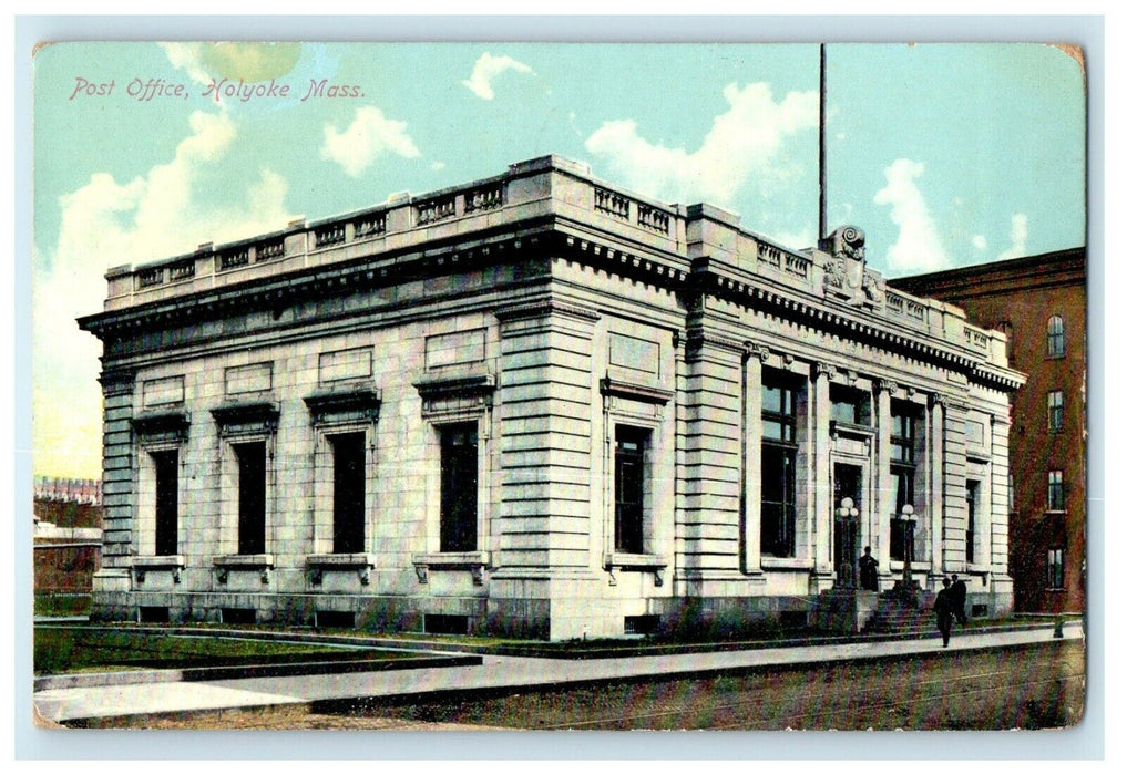 c1909 People in Post Office, Holyoke, Massachusetts MA Antique Postcard