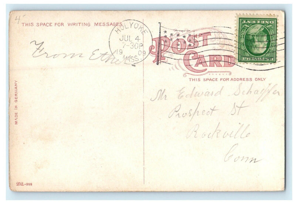c1909 People in Post Office, Holyoke, Massachusetts MA Antique Postcard