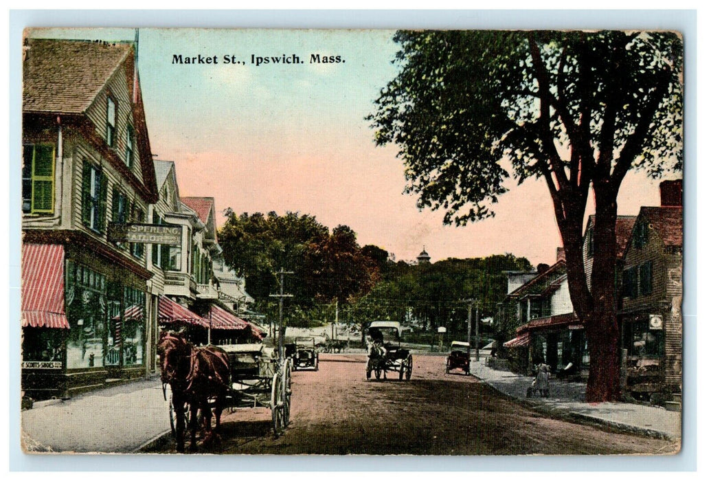 c1912 Carriage in Market St, Ipswich, Massachusetts MA Antique Postcard