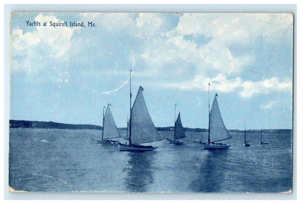 1910 Yachts at Squirrel Island, Southport Town, Maine Antique Posted Postcard