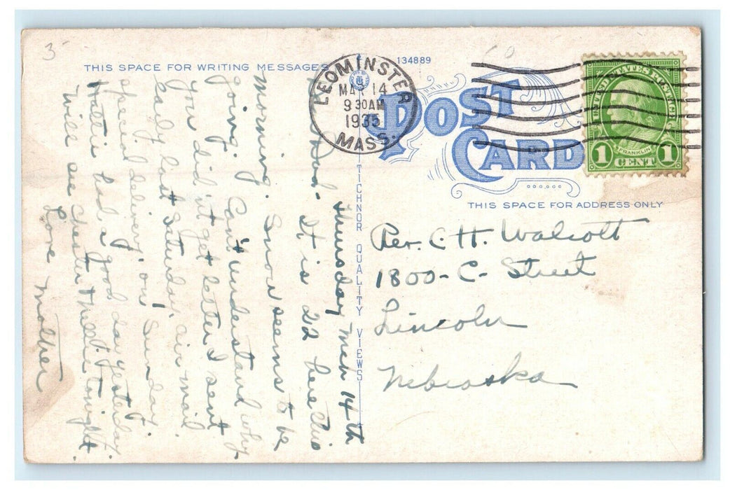 1935 The Congregational Church Leominster Massachusetts MA Vintage Postcard