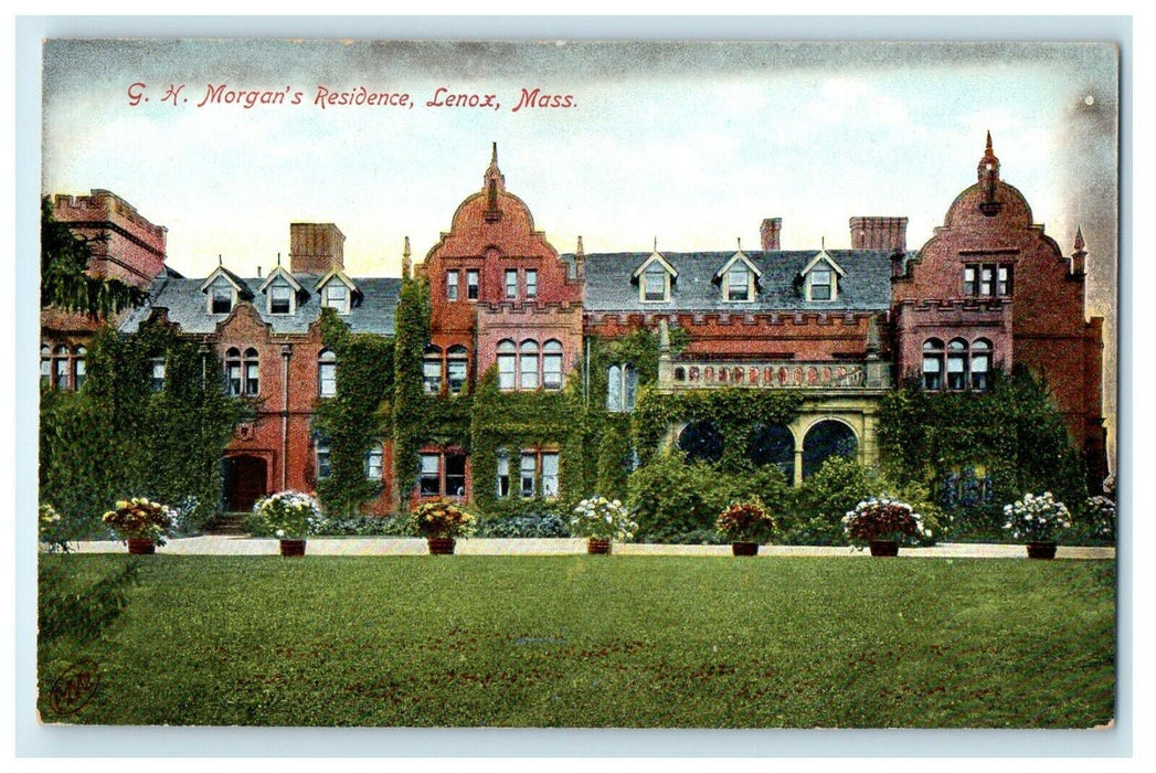 c1910 G.H Morgan's Residence Flowers Scene Lenox Massachusetts MA Postcard
