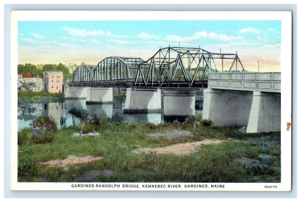 c1930's Gardiner Randolph Bridge Kennebec River Gardiner Maine ME Postcard