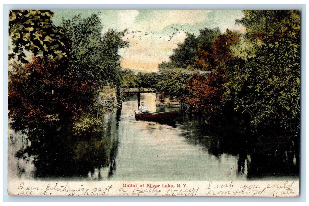 1906 Boat Scene, Outlet of Silver Lake New York NY Niagara Falls NY Postcard
