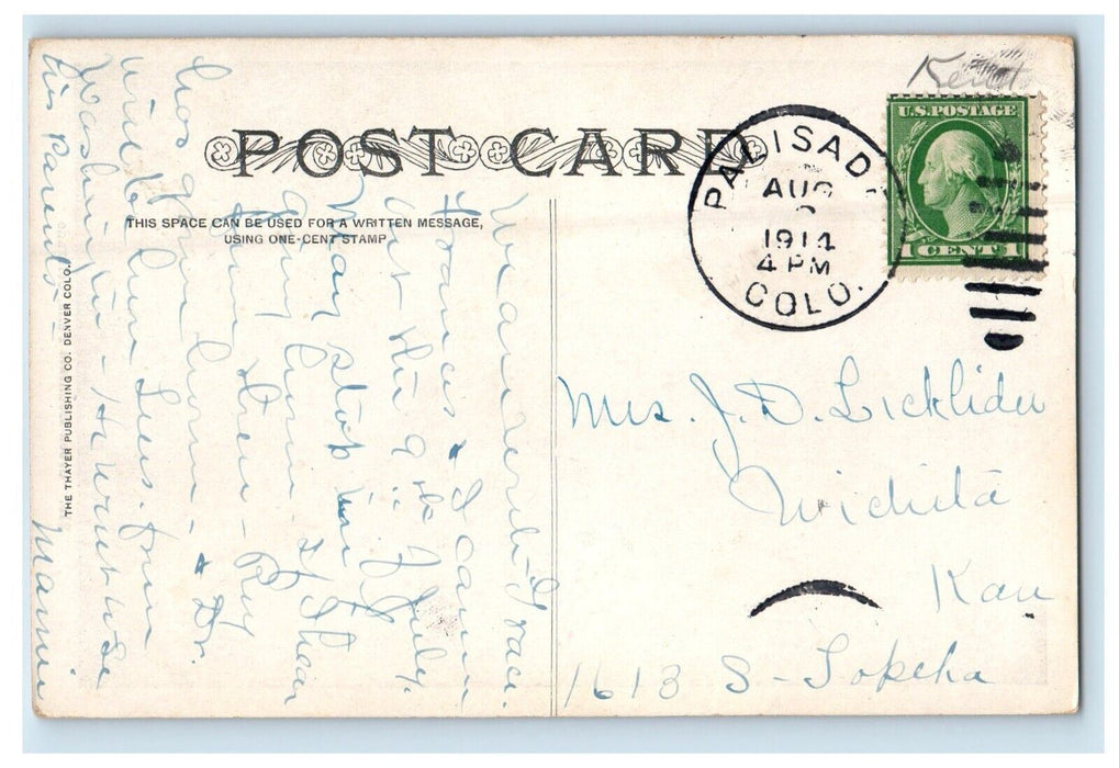 1914 View Of Green Mountain Falls Palisade Colorado CO, Waterfalls Postcard