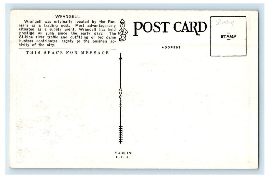 c1930's Aerial View Of Wrangell Alaska AK, Stikine River Vintage Postcard