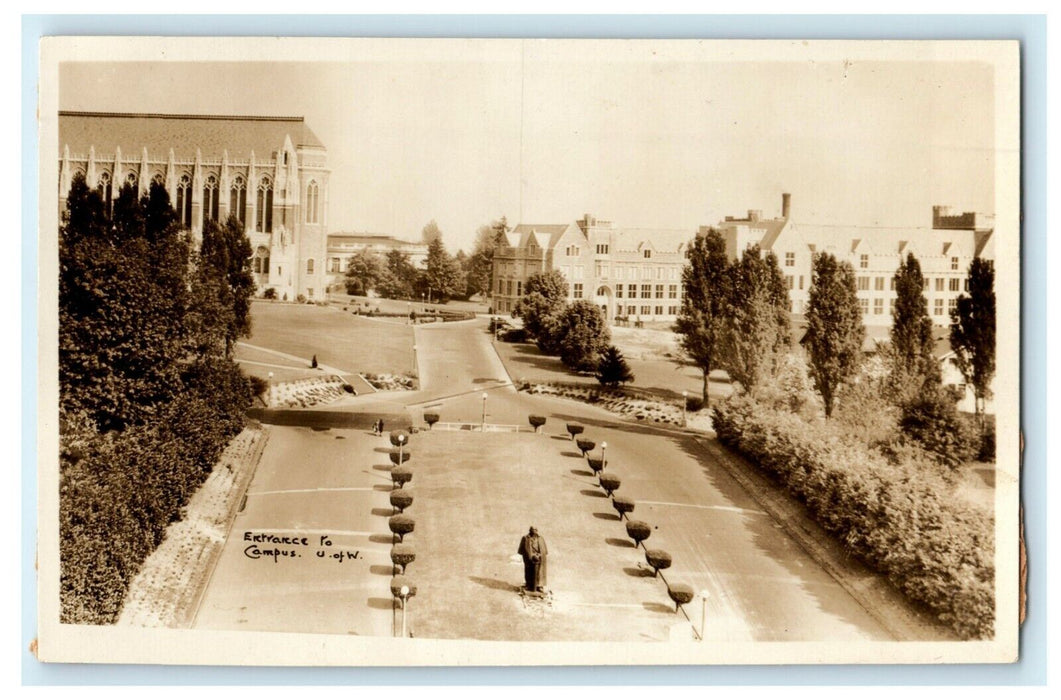 Entrance to University of Washington Campus RPPC Photo Antique Postcard