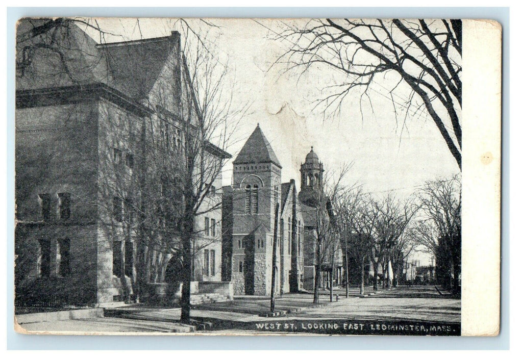1908 West St. Looking East Leominster Massachusetts MA Antique Postcard