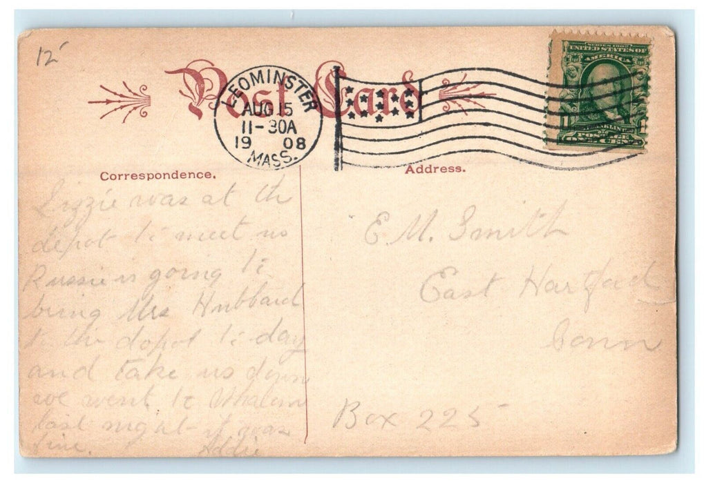 1908 West St. Looking East Leominster Massachusetts MA Antique Postcard