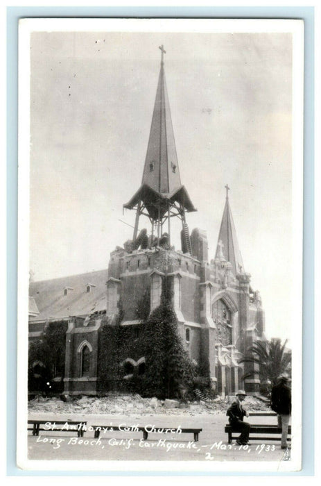 1933 St. Anthony's Church Long Beach California Earthquake RPPC Photo Postcard