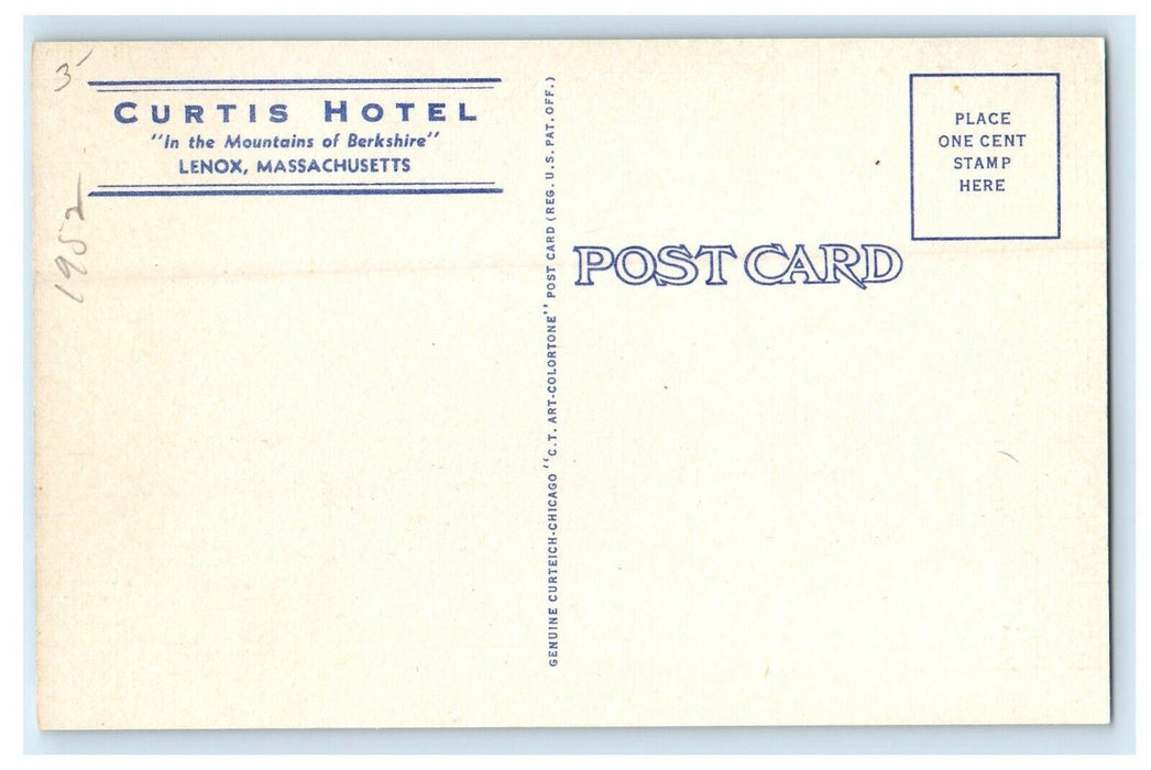 c1950's Curtis Hotel In The Mountain Berkshires Lenox Massachusetts MA Postcard