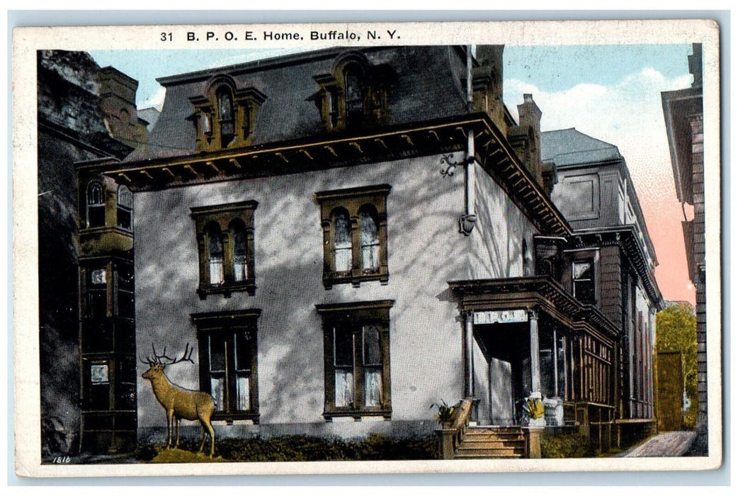 c1920's Deer Monument, B.P.O.E. Home Buffalo New York NY Unposted Postcard