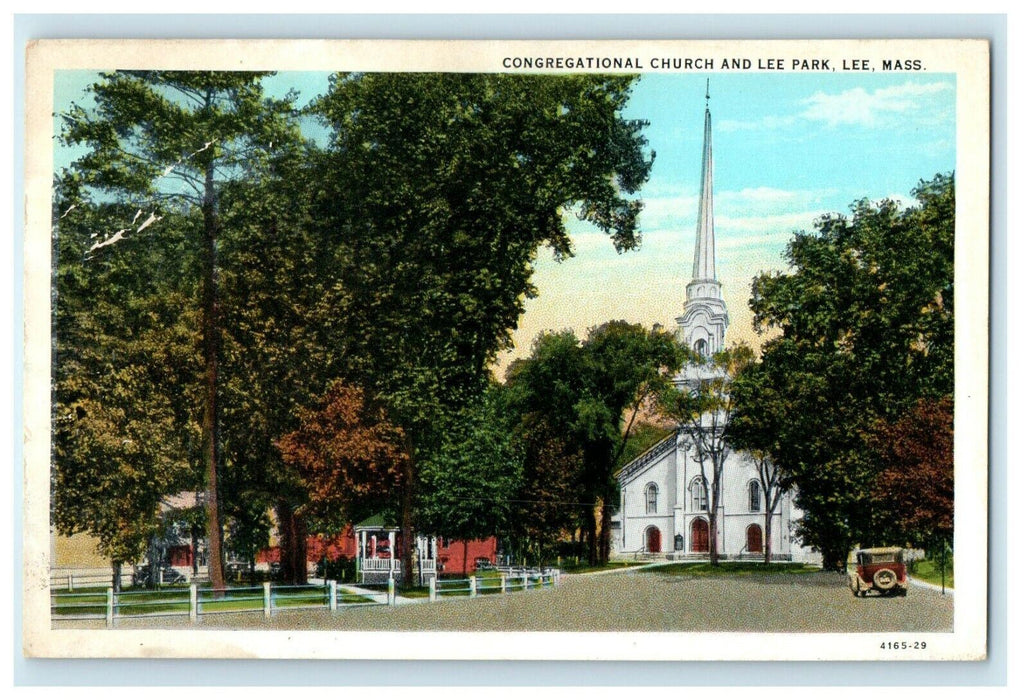 The Congregational Church And Lee Park, Lee Massachusetts MA Unposted Postcard