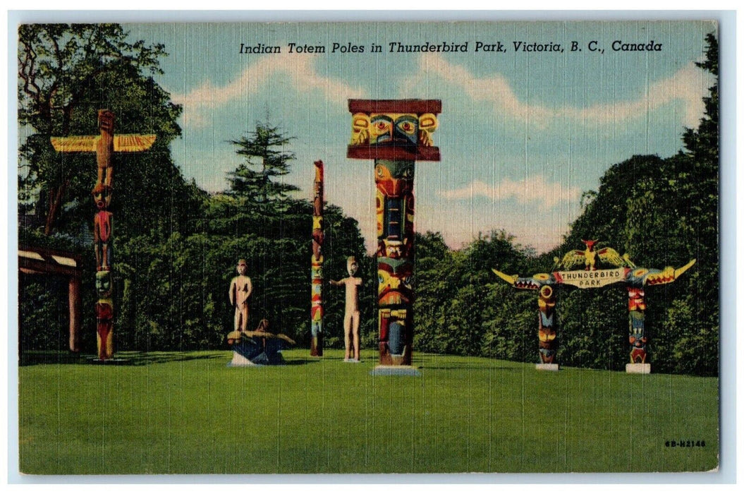 c1910's Indian Totem Poles Thunderbird Park Victoria B.C. Canada Postcard