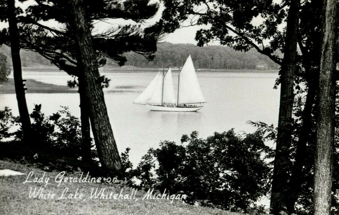 1954 Lady Geraldine Sailboat White Lake Whitehall Michigan RPPC Photo Postcard