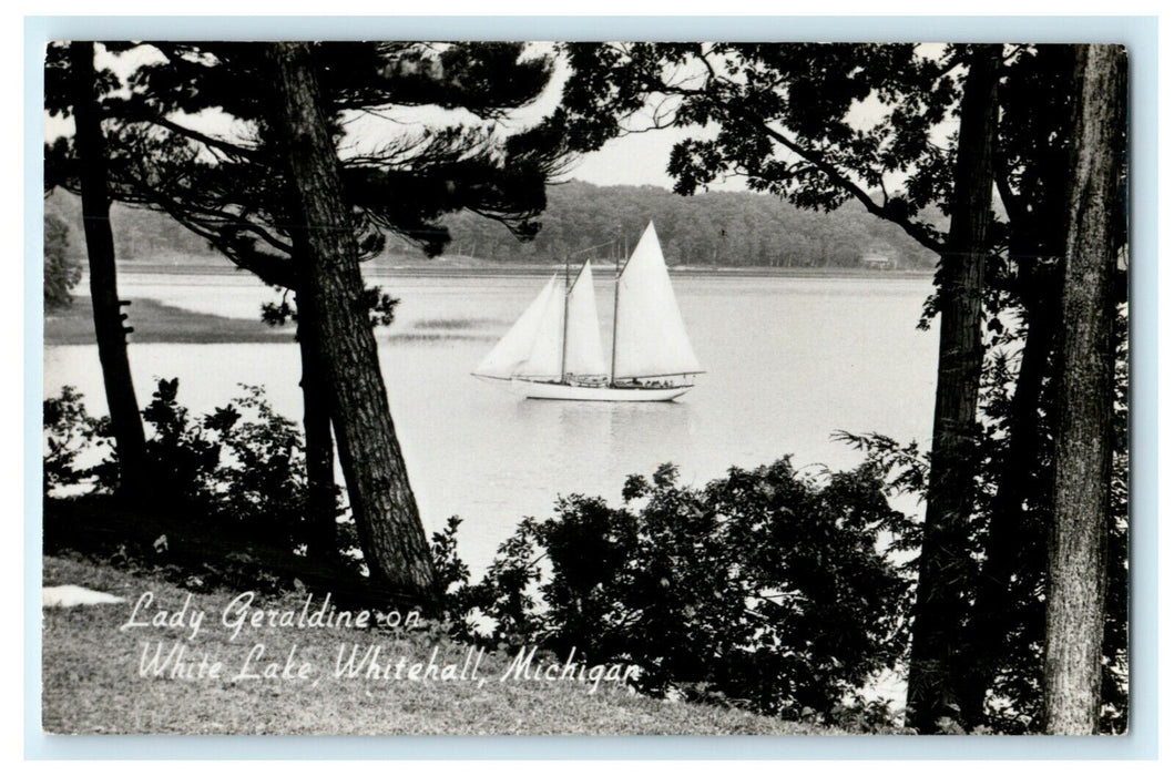 1954 Lady Geraldine Sailboat White Lake Whitehall Michigan RPPC Photo Postcard