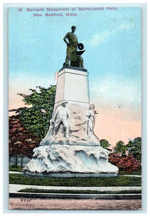 1912 Barnard Monument, Burronwood Park, New Bedford Massachusetts ME Postcard