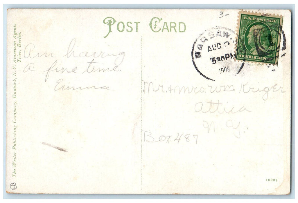 1909 Soldier's Monument & County Buildings Warsaw New York NY Postcard