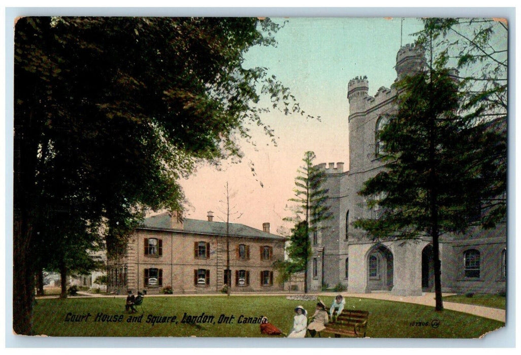 c1910's Court House And Square View London Ontario Canada Antique Postcard
