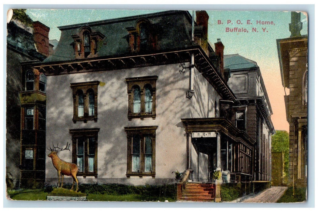 c1910 Deer Monument, Stairway to B.P.O.E. Home Buffalo New York NY Postcard