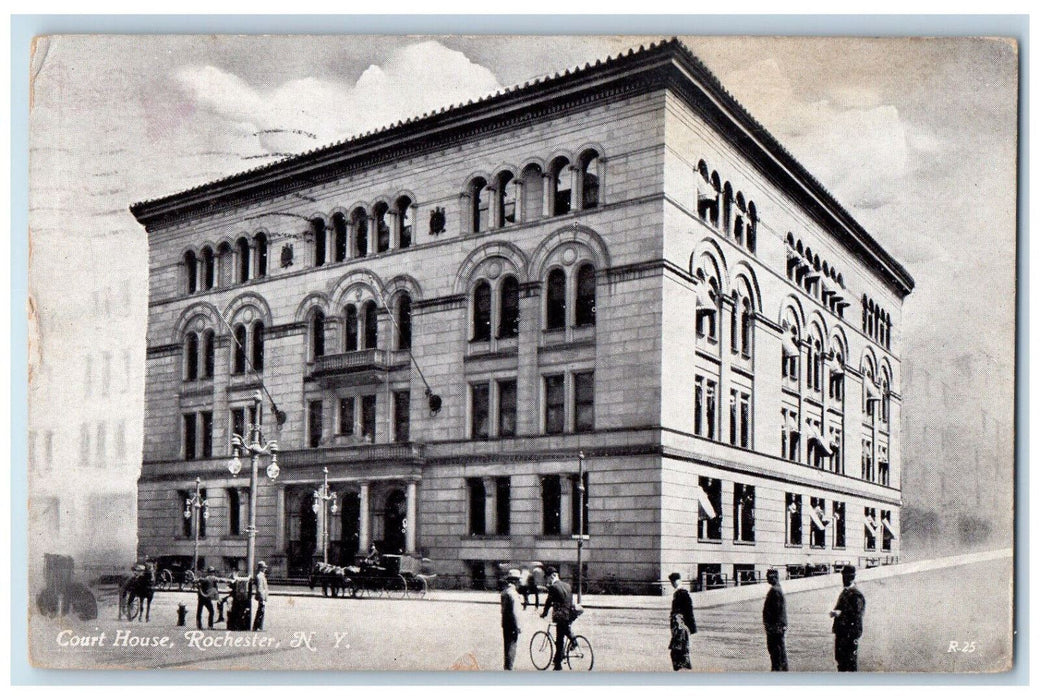 1911 Biking, Horse Carriage, Walk Scene Court House Rochester NY Postcard