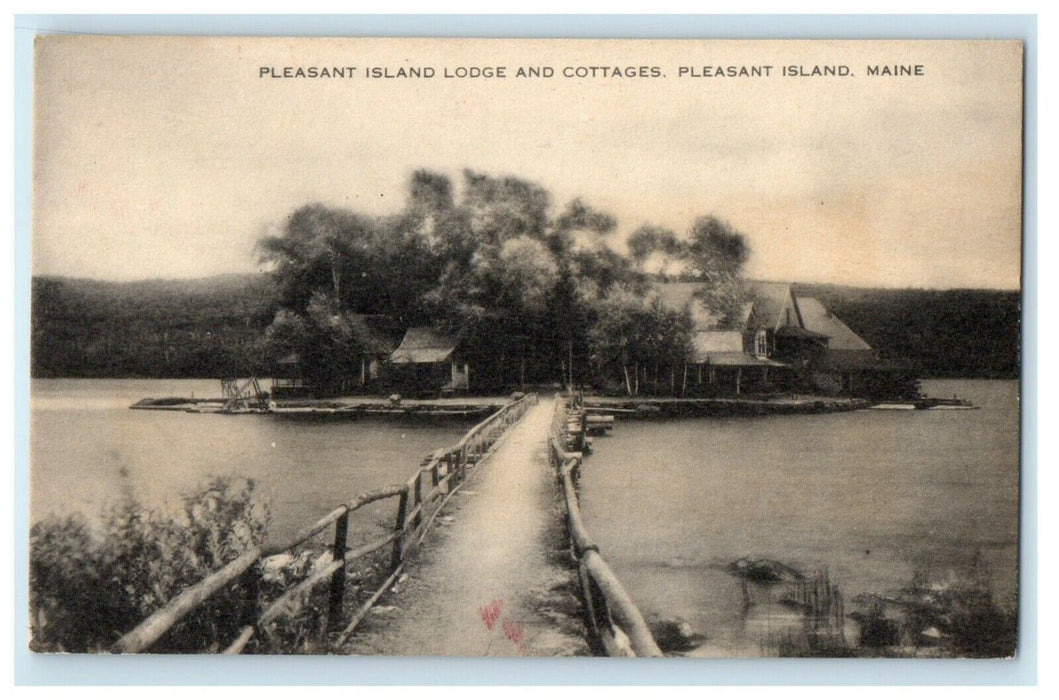 c1940's Pleasant Island Lodge And Cottages Bridge Maine ME Vintage Postcard