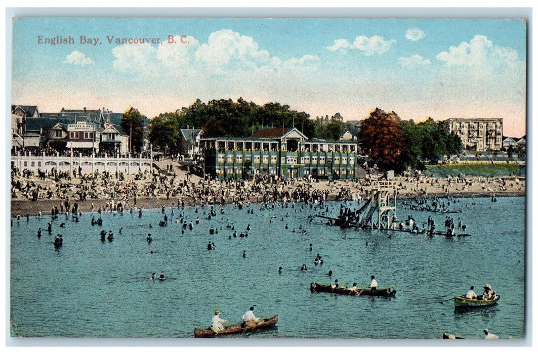 c1910's View Of English Bay British Of Columbia B.C. Canada, Canoeing Postcard