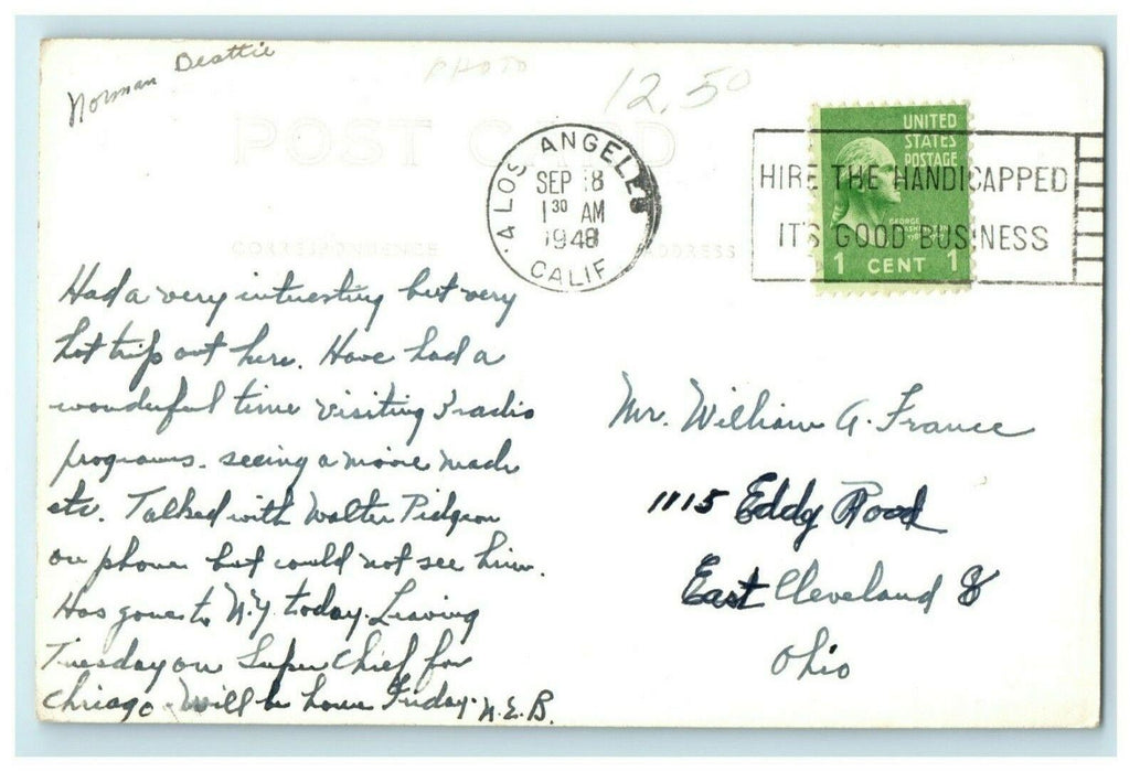 1948 University of California Los Angeles California CA RPPC Photo Postcard