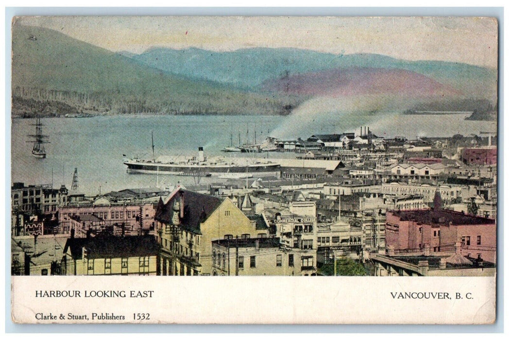 1905 Harbour Looking East Vancouver B.C Canada, Sea View Steamer Ship Postcard