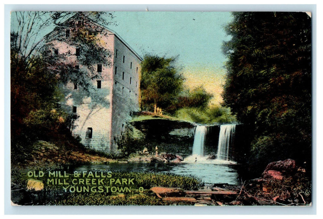 c1910 Old Mill & Falls, Mill Creek Park Youngstown Ohio OH Postcard