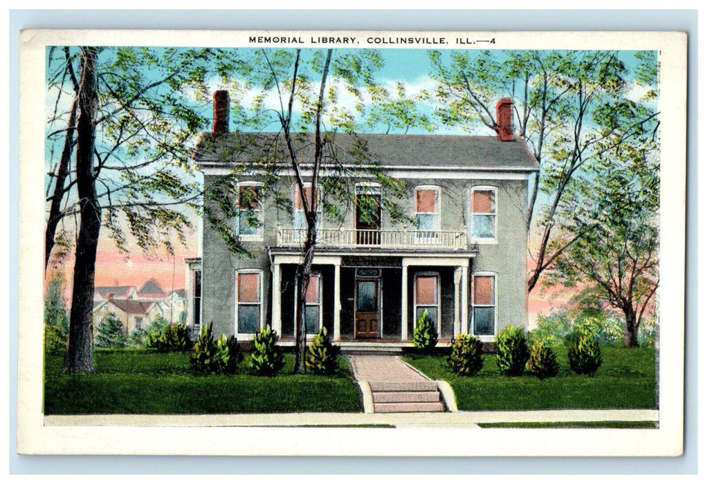 c1920s Memorial Library Collinsville Illinois IL Unposted Postcard