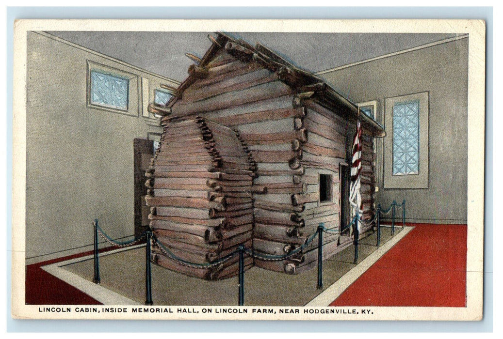 1919 Lincoln Cabin, Inside Memorial Hall, Hodgenville Kentucky KY Postcard
