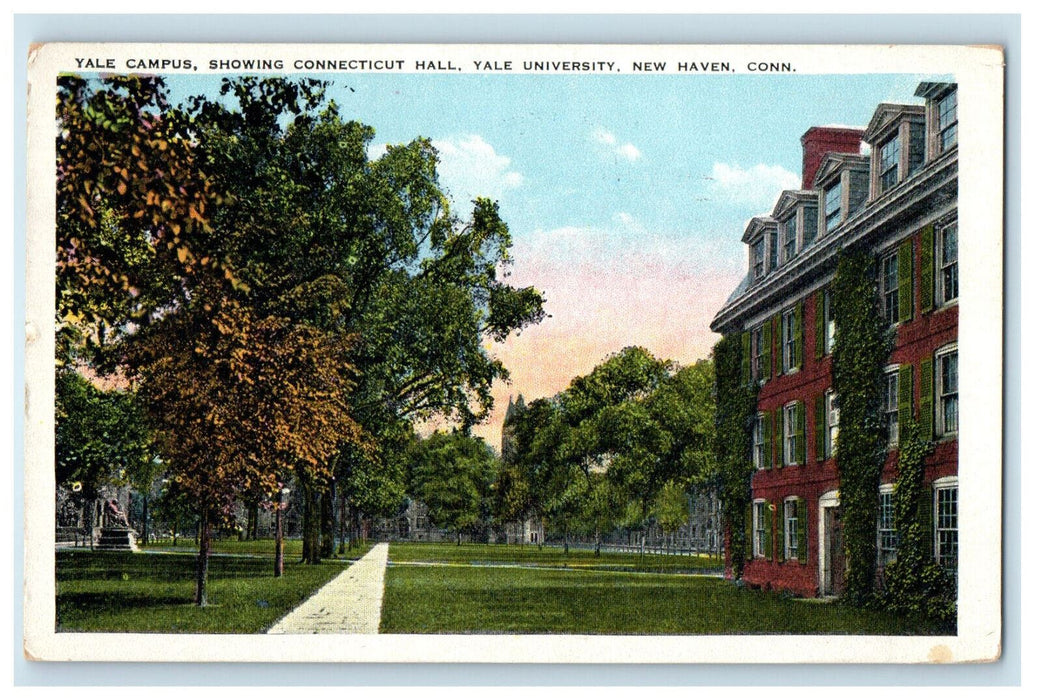 1924 Yale Campus Showing Connecticut Hall, Yale University New Haven CT Postcard