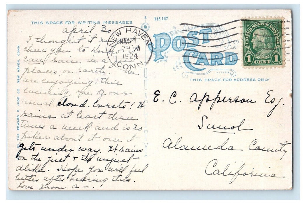 1924 Yale Campus Showing Connecticut Hall, Yale University New Haven CT Postcard