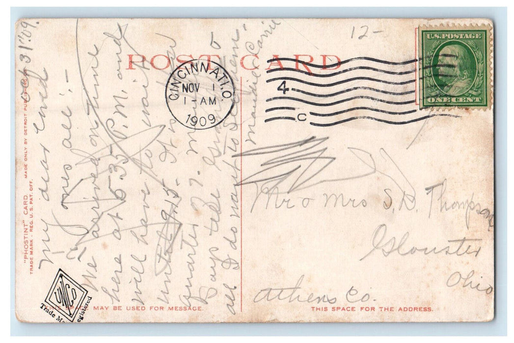 1909 Mt. Adams Incline Cincinnati Ohio OH Posted Antique Phostint Postcard