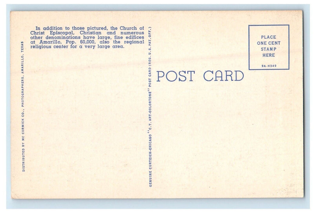 Amarillo Texas TX, Churches Multiview Unposted Vintage Postcard