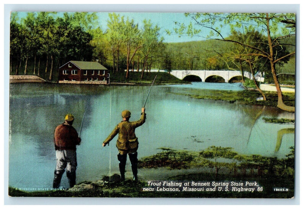 c1940's Trout Fishing At Bennett Spring State Park Lebanon Missouri MO Postcard