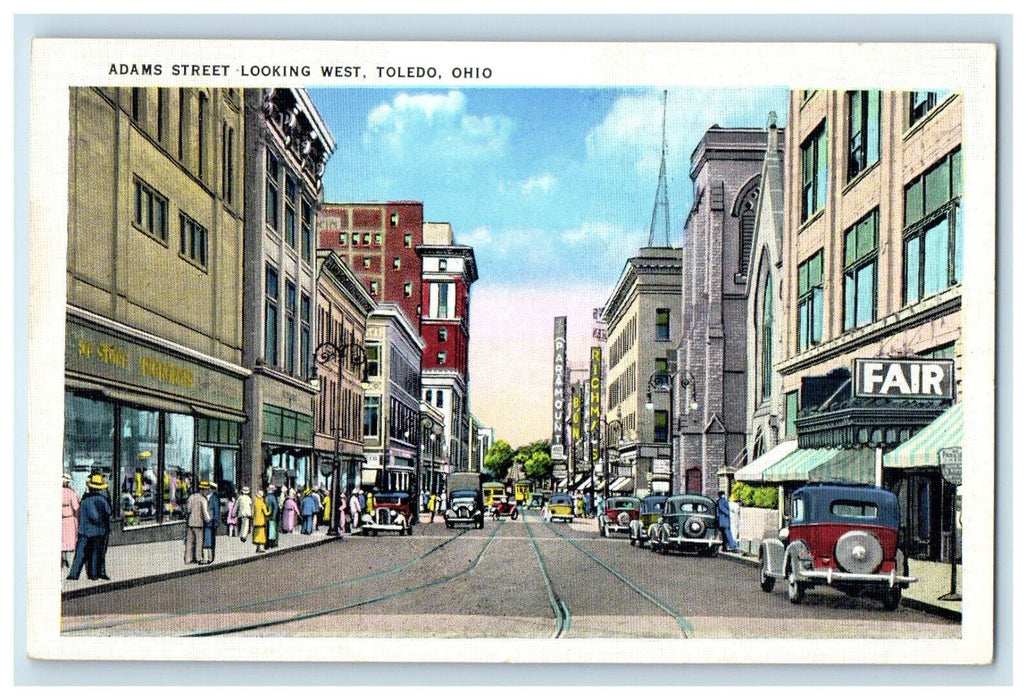 1936 Adams Street Looking West, Toledo Ohio OH Unposted Vintage Postcard