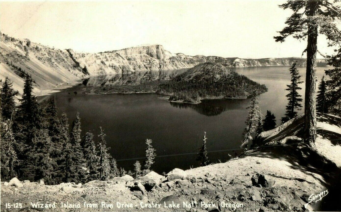 1952 Wizard Island Crater Lake National Park Oregon RPPC Photo Postcard