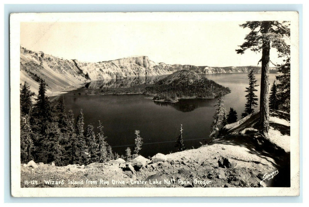 1952 Wizard Island Crater Lake National Park Oregon RPPC Photo Postcard