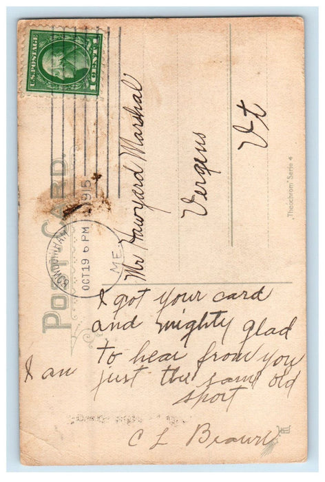 1915 Couple Scene, I'm Getting Strong at Bowdoinham Maine ME Postcard