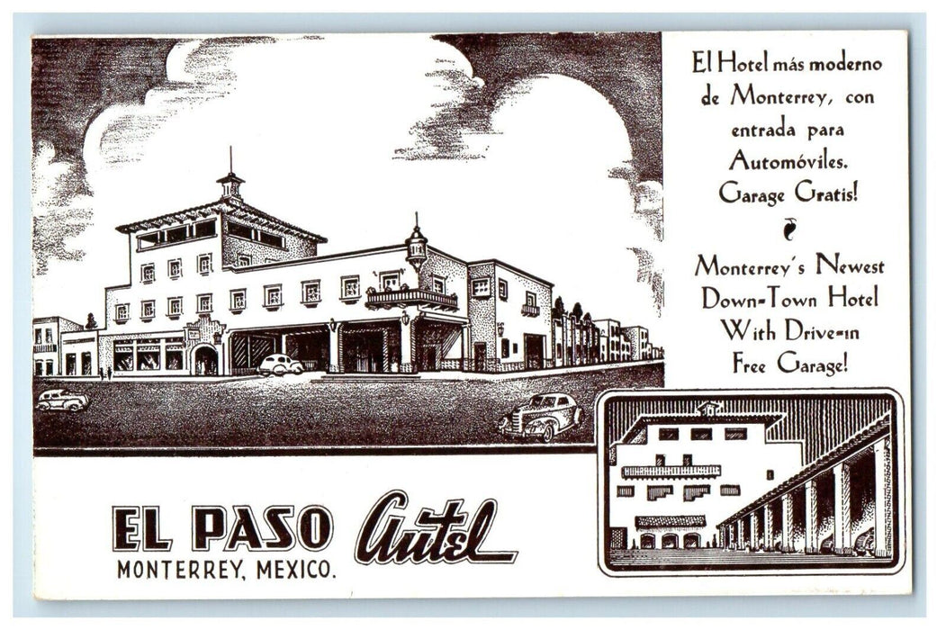 El Paso Autel Hotel Monterrey Mexico Multiview Unposted Vintage Postcard