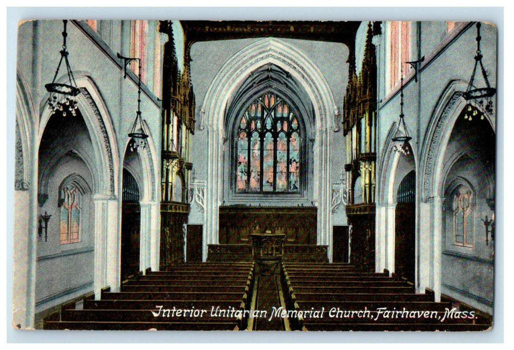 c1910s Interior Unitarian Memorial Church, Fairhaven MA Unposted Postcard