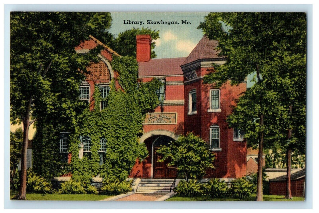 c1940's Free Public Library Building Skowhegan ME Unposted Vintage Postcard