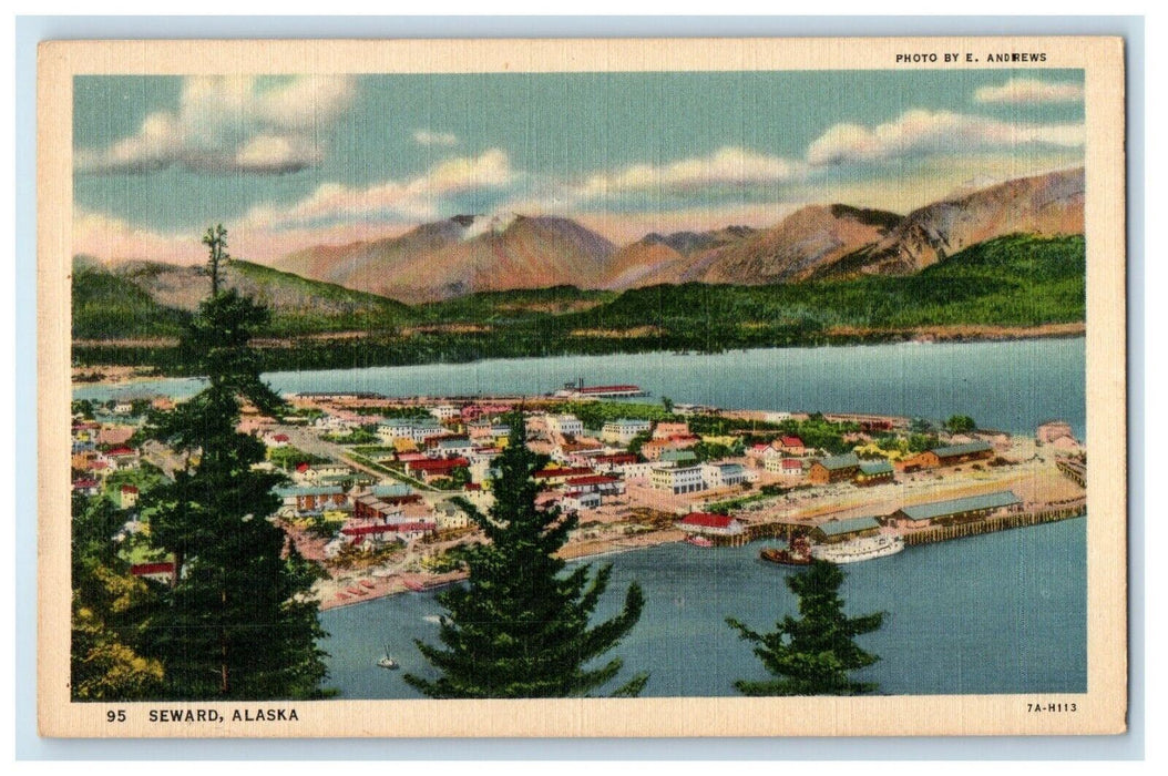 c1930's Aerial View Of Seward Alaska AK, Unposted Vintage Postcard