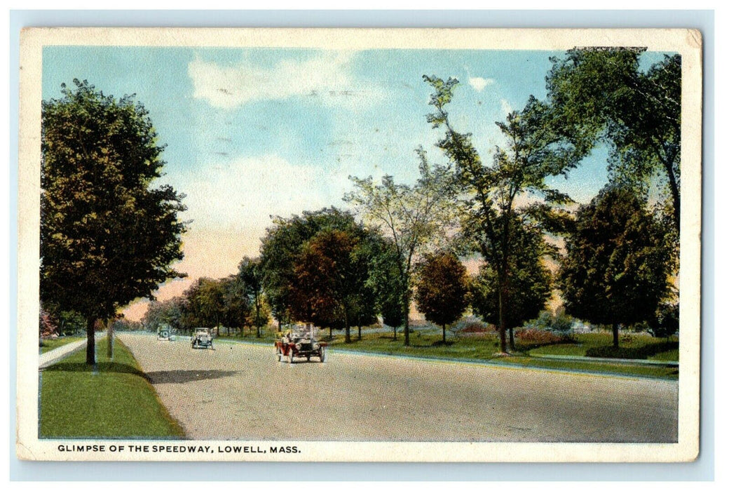 1920 Glimpse Of The Speedway Cars Lowell Massachusetts MA Antique Postcard