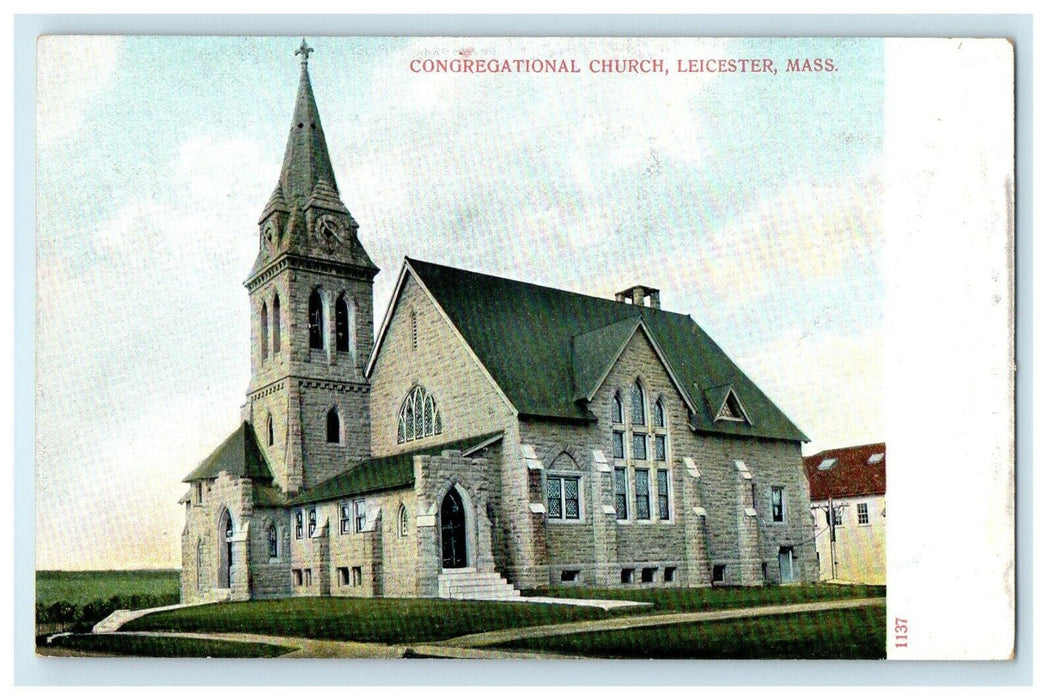 c1915 Congregational Church, Leicester Massachusetts MA Antique Postcard