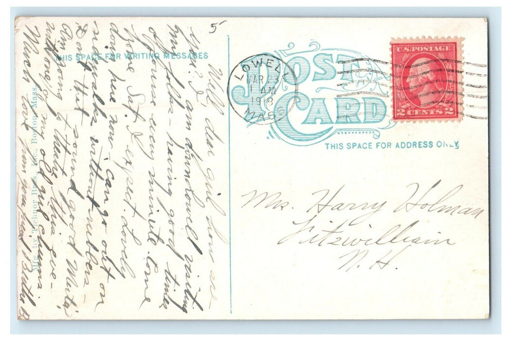 1918 Library & Memorial Building Lowell Massachusetts MA Antique Postcard